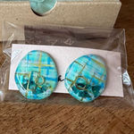 Brand New Resin Stud Earrings OS Green Blue Gold Inlay Made in Japan NWT Photo 0