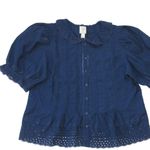 NWT GAP x Doen Gingham Eyelet Shirt in Medium Indigo Blue Cotton Blouse M Photo 2