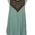 Umgee  USA Boho Chic Beaded Embroidered Tunic Top Aqua Blue Flowy Tank Large Photo 0