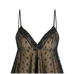 Cider NWT Sexy Floral Lace VNeck Ruffle Cami Stretch Top Adjustable Straps M Black Tan Photo 1