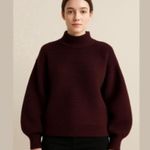 Ann Taylor textured knit short mock neck sweater plum burgundy Sz L Photo 2