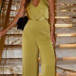 ZARA  jumpsuit wide leg halter neck olive green satin wedding evening formal Photo 0