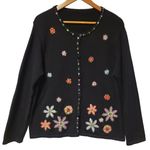 Black Cardigan Multicolor Embroidered Snowflakes Beaded & Sequined Neckline Photo 0