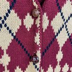 Vintage Size M Cardigan Sweater Vest Argyle Print Hand Embroidered Long Line Size M Photo 2