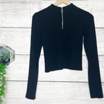 Love Charm Black Stretch Ribbed 1/4 Zip Long Sleeve Crop Top Size Small Photo 6