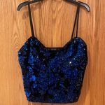 ZARA  Juliette Strappy Blue Sequin on Black Velvet Tank Top Camisole‎ Size Small Photo 8