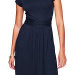 Boden Amelie Jersey Dress Fit Flare Knee Length Ruched Cap Sleeve Pockets Navy 6 Blue Photo 0