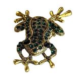 Frog Pin Brooch Gold Tone Metal Green Rhinestones Fashion Jewelry Photo 0