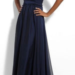 Monique Lhuillier NWT  Bridesmaid Navy Strapless Chiffon Gown Dress Sz 4 Photo 0