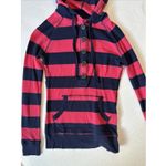 Vintage Y2K Hoodie Womens M Pink Stripe Waffle Knit‎ Pullover Henley Babydoll Size M Photo 1