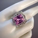 Filigree Pink CZ Sterling Silver Statement Ring Photo 2