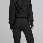 Jumpsuit long sleeve Zip up one piece lounge casual hooded Sweatshirt sweatpant Black Photo 4
