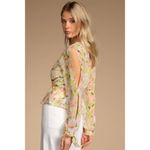 Lulus  Spring Vibes White Floral Print Cutout Long Sleeve Peplum Top XL Photo 1