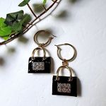 Elegant Black Purse Charm Hoop Earrings Gold Photo 0