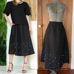 NWT Joh. Willis Black Textured A line Midi Skirt Pearl & Rhinestones Sz L 💚🎀 Size L Photo 12