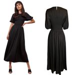 LA LIGNE Blanca Black Dress Maxi Short Puff Sleeves Smocked Waist Stretch XS EUC Photo 14