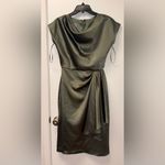 NWOT Amsale Cowl Neck Satin Sheath Dress olive green sz 2 Photo 4