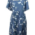 A New Day Tie Dye Print Blue Square Neck Short Flutter Sleeves Midi Dress Sz XXL Photo 1