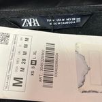 ZARA NEW Black Faux Vegan Leather Sleeveless V-neck Pinafore Button Mini Dress M Photo 9