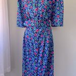 Vintage ‘90s Papell Boutique Multicolored Geometric Print Half Sleeve Midi Dress Blue Size 14 Photo 0
