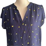 Iris  Blue and yellow Blouse with Flutter Sleeves and Mandarin Collar Photo 1