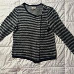 Loft  Sweater Jacket Zipper Knit Women's Large Black White Ann Taylor Office Photo 0