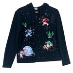 Vintage Christmas Jacket Womens S Black Fleece Embroidered Essentials by Maggie Photo 1