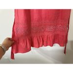 Old Navy VTG  Red Coral Linen Cotton Floral Embroidered Dress Size 6 Beachy Boho Photo 7