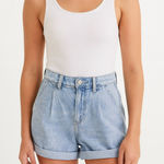 American Eagle  High-Rise Cuffed Mom Jean Shorts Light Wash Size 0 Photo 0