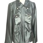 Fun Metallic Silver Luciano Dante Jacket L Ruffle Button Details Y2K Festival Size L Photo 0