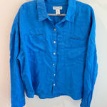 Rachel Zoe  100% Linen Cobalt Blue Button Up Shirt XL Photo 0