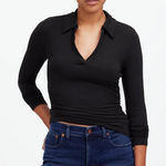 Madewell  Blue Side Cinch‎ Long Sleeve Polo Top Photo 0