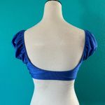 Aerie NWT  Shine Rib Cropped Bikini Top Blue Ruched Scoop Back Swim Beach Size S Photo 3