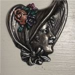 Victorian Revival Bonnet Lady Brooch • Art Nouveau Style Enamel Portrait Pin Silver Photo 3