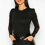 Boohoo Lace Sleeves Black Top.  Photo 3