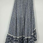Solitaire  Boho Maxi High Low Skirt Blue White Crochet Mixed Print Pull On Size S Photo 4