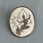 Unique Vintage Brooch Signed Japan White Enamel W Etched Niello Dancer Photo 1