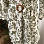 ZARA V-neck Embroidered Eyelet Belted Mini Dress in White Green Floral Photo 9