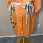 Women’s Floral 100% Silk Kimono Sleeve Robe Approx 22” PtP Comfy Cozy Lounge Orange Size L Photo 2