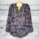 Vintage America NWT Size L Floral Print Button Down Peasant Shirt Top Blue Size L Photo 0
