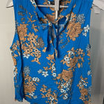 Torrid  Women Sz 1 Blue Sleeveless‎ Blouse Top Shirt Neck Tie Floral Flowers Photo 0