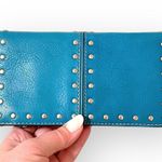 Michael Kors  leather wallet, teal blue, studded 7”x4” Photo 0