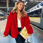 I am gia I. Am. Gia Pixie Oversized Teddy Coat Red size Medium Revolve $110 Photo 2