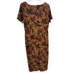 Vintage leaf print Brown Midi Dress 8 office neutral fall casual Photo 1