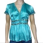 Karen Millen England Size 6 Turquoise Deep Neck Button Waist Top Blouse Photo 0