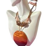 Nine West beaded real natural shell pendant necklace orange gold tone crystals Photo 0