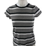 Club Monaco  Women's Black Striped Short Sleeve Crew Neck T Shirt Tee Top Size M Photo 0