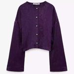 ZARA  Purple Long Bell Sleeve Rhinestone Button Jacquard Blouse Size M NEW Photo 3