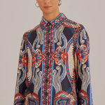 Farm Rio  Women's Energy Scarf‎ Printed Button Up Long Sleeve Blouse Size … Photo 0