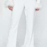 Nasty Gal  White Flare Pants with Faux Fur Trim Photo 0